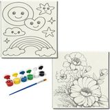 Dudu Gift TATİL-KARNE HEDİYESİ 2'li Tuval Boyama Seti 20X20 cm Uv Baskı 6 Akrilik Boya 1 FIRÇA-MODEL-279
