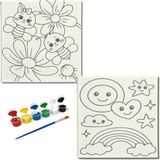 Dudu Gift TATİL-KARNE HEDİYESİ 2'li Tuval Boyama Seti 20X20 cm Uv Baskı 6 Akrilik Boya 1 FIRÇA-MODEL-293