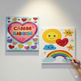 Dudu Gift TATİL-KARNE HEDİYESİ 2'li Tuval Boyama Seti 20X20 cm Uv Baskı 6 Akrilik Boya 1 FIRÇA-MODEL-296