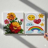 Dudu Gift TATİL-KARNE HEDİYESİ 2'li Tuval Boyama Seti 20X20 cm Uv Baskı 6 Akrilik Boya 1 FIRÇA-MODEL-298