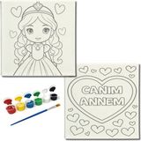 Dudu Gift TATİL-KARNE HEDİYESİ 2'li Tuval Boyama Seti 20X20 cm Uv Baskı 6 Akrilik Boya 1 FIRÇA-MODEL-301