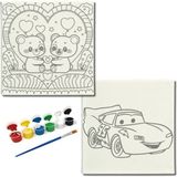 Dudu Gift TATİL-KARNE HEDİYESİ 2'li Tuval Boyama Seti 20X20 cm Uv Baskı 6 Akrilik Boya 1 FIRÇA-MODEL-306