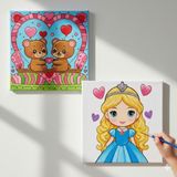 Dudu Gift TATİL-KARNE HEDİYESİ 2'li Tuval Boyama Seti 20X20 cm Uv Baskı 6 Akrilik Boya 1 FIRÇA-MODEL-308