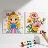 Dudu Gift TATİL-KARNE HEDİYESİ 2'li Tuval Boyama Seti 20X20 cm Uv Baskı 6 Akrilik Boya 1 FIRÇA-MODEL-320