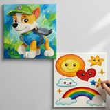 Dudu Gift TATİL-KARNE HEDİYESİ 2'li Tuval Boyama Seti 20X20 cm Uv Baskı 6 Akrilik Boya 1 FIRÇA-MODEL-323