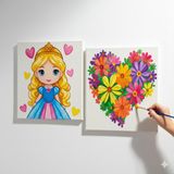 Dudu Gift TATİL-KARNE HEDİYESİ 2'li Tuval Boyama Seti 20X20 cm Uv Baskı 6 Akrilik Boya 1 FIRÇA-MODEL-326