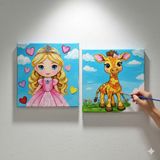 Dudu Gift TATİL-KARNE HEDİYESİ 2'li Tuval Boyama Seti 20X20 cm Uv Baskı 6 Akrilik Boya 1 FIRÇA-MODEL-327