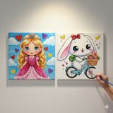 Dudu Gift TATİL-KARNE HEDİYESİ 2'li Tuval Boyama Seti 20X20 cm Uv Baskı 6 Akrilik Boya 1 FIRÇA-MODEL-328