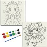 Dudu Gift TATİL-KARNE HEDİYESİ 2'li Tuval Boyama Seti 20X20 cm Uv Baskı 6 Akrilik Boya 1 FIRÇA-MODEL-329