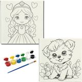 Dudu Gift TATİL-KARNE HEDİYESİ 2'li Tuval Boyama Seti 20X20 cm Uv Baskı 6 Akrilik Boya 1 FIRÇA-MODEL-332