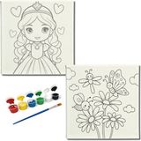Dudu Gift TATİL-KARNE HEDİYESİ 2'li Tuval Boyama Seti 20X20 cm Uv Baskı 6 Akrilik Boya 1 FIRÇA-MODEL-335