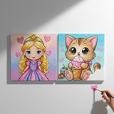 Dudu Gift TATİL-KARNE HEDİYESİ 2'li Tuval Boyama Seti 20X20 cm Uv Baskı 6 Akrilik Boya 1 FIRÇA-MODEL-336