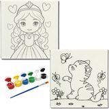 Dudu Gift TATİL-KARNE HEDİYESİ 2'li Tuval Boyama Seti 20X20 cm Uv Baskı 6 Akrilik Boya 1 FIRÇA-MODEL-338