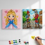 Dudu Gift TATİL-KARNE HEDİYESİ 2'li Tuval Boyama Seti 20X20 cm Uv Baskı 6 Akrilik Boya 1 FIRÇA-MODEL-340