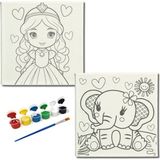 Dudu Gift TATİL-KARNE HEDİYESİ 2'li Tuval Boyama Seti 20X20 cm Uv Baskı 6 Akrilik Boya 1 FIRÇA-MODEL-342