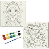 Dudu Gift TATİL-KARNE HEDİYESİ 2'li Tuval Boyama Seti 20X20 cm Uv Baskı 6 Akrilik Boya 1 FIRÇA-MODEL-344