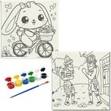 Dudu Gift TATİL-KARNE HEDİYESİ 2'li Tuval Boyama Seti 20X20 cm Uv Baskı 6 Akrilik Boya 1 FIRÇA-MODEL-348