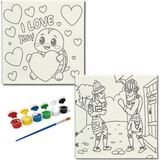 Dudu Gift TATİL-KARNE HEDİYESİ 2'li Tuval Boyama Seti 20X20 cm Uv Baskı 6 Akrilik Boya 1 FIRÇA-MODEL-349
