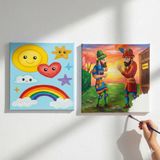 Dudu Gift TATİL-KARNE HEDİYESİ 2'li Tuval Boyama Seti 20X20 cm Uv Baskı 6 Akrilik Boya 1 FIRÇA-MODEL-353