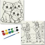 Dudu Gift TATİL-KARNE HEDİYESİ 2'li Tuval Boyama Seti 20X20 cm Uv Baskı 6 Akrilik Boya 1 FIRÇA-MODEL-359