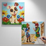 Dudu Gift TATİL-KARNE HEDİYESİ 2'li Tuval Boyama Seti 20X20 cm Uv Baskı 6 Akrilik Boya 1 FIRÇA-MODEL-362