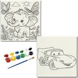 Dudu Gift TATİL-KARNE HEDİYESİ 2'li Tuval Boyama Seti 20X20 cm Uv Baskı 6 Akrilik Boya 1 FIRÇA-MODEL-368