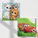 Dudu Gift TATİL-KARNE HEDİYESİ 2'li Tuval Boyama Seti 20X20 cm Uv Baskı 6 Akrilik Boya 1 FIRÇA-MODEL-370