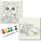 Dudu Gift TATİL-KARNE HEDİYESİ 2'li Tuval Boyama Seti 20X20 cm Uv Baskı 6 Akrilik Boya 1 FIRÇA-MODEL-371