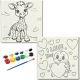 Dudu Gift TATİL-KARNE HEDİYESİ 2'li Tuval Boyama Seti 20X20 cm Uv Baskı 6 Akrilik Boya 1 FIRÇA-MODEL-380