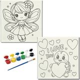 Dudu Gift TATİL-KARNE HEDİYESİ 2'li Tuval Boyama Seti 20X20 cm Uv Baskı 6 Akrilik Boya 1 FIRÇA-MODEL-381