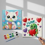 Dudu Gift TATİL-KARNE HEDİYESİ 2'li Tuval Boyama Seti 20X20 cm Uv Baskı 6 Akrilik Boya 1 FIRÇA-MODEL-386