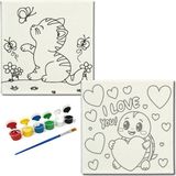 Dudu Gift TATİL-KARNE HEDİYESİ 2'li Tuval Boyama Seti 20X20 cm Uv Baskı 6 Akrilik Boya 1 FIRÇA-MODEL-388