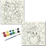Dudu Gift TATİL-KARNE HEDİYESİ 2'li Tuval Boyama Seti 20X20 cm Uv Baskı 6 Akrilik Boya 1 FIRÇA-MODEL-391