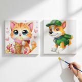 Dudu Gift TATİL-KARNE HEDİYESİ 2'li Tuval Boyama Seti 20X20 cm Uv Baskı 6 Akrilik Boya 1 FIRÇA-MODEL-401