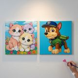 Dudu Gift TATİL-KARNE HEDİYESİ 2'li Tuval Boyama Seti 20X20 cm Uv Baskı 6 Akrilik Boya 1 FIRÇA-MODEL-402