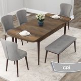 Due Serisi 80X132 Açılabilir Barok Ahşap Desen Mutfak Masası Takımı 4 Sandalye ve 1 Bench - Gri
