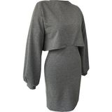 Due Stelle Gri Mini Etek Balon Kollu Crop Bluz Alt-Üst Takım - 2XL - Gri - Gri