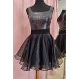 Due Stelle Kadın Diz Üstü Organze Daire Etek Siyah - 2XL