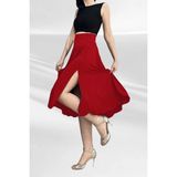 Due Stelle Kırmızı Çift Yırtmaçlı Yüksek Bel Tam Daire Tango Eteği - XL