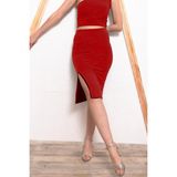 Due Stelle Kırmızı Siyah Çift Yönlü Yırtmaçlı Midi Boy Etek - 2XL - Kırmızı - Siyah