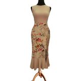 Due Stelle Reversible Reversible Likralı Tango Eteği – Çift Taraflı Esnek Dans Eteği Çiçekli Bej - Bej - Bej - Pembe - Krem