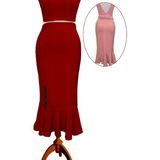 Due Stelle Reversible Reversible Likralı Tango Eteği – Çift Taraflı Esnek Dans Eteği Kırmızı - Pudra - 2XL