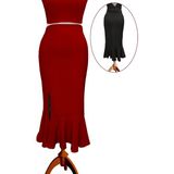 Due Stelle Reversible Reversible Likralı Tango Eteği – Çift Taraflı Esnek Dans Eteği Kırmızı - Siyah