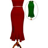 Due Stelle Reversible Reversible Likralı Tango Eteği – Çift Taraflı Esnek Dans Eteği Kırmızı - Yeşil