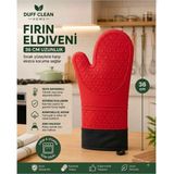 Duff Clean 1 Adet Yüksek Isıya Dayanıklı Yanmaz Silikon Eldiven 36 cm Fırın Eldiveni - Standart - Kırmızı