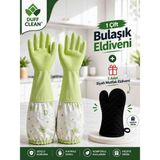 Duff Clean 1 Çift Bulaşık Eldiveni + 1 Adet Mutfak Eldiveni Hediye - Açık Yeşil