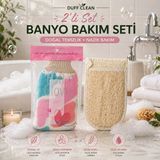 Duff Clean 2'li Banyo Bakım Seti Doğal Kabak Lifli Kese ve Banyo Eldiveni Spa Seti - YOK