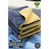 Duff Clean 3 Adet Mikrofiber Biyeli Kalın Çift Taraflı Araç Kurulama Havlusu ve Cila Bezi 30 X30CM Sarı- Gri - 30 cm
