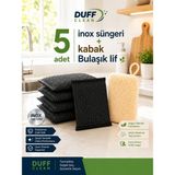 Duff Clean 5 Adet Inox Süngeri + 1 Adet Kabak Bulaşık Lifi Seti5 Adet Inox Süngeri + Kabak Bulaşık Lifi Seti - Siyah