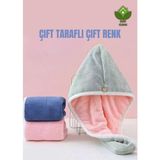 Duff Clean Çift Taraflı Çift Renk Saç Kurutma Havlusu Saç Bonesi Mikrofiber - Yeşil Açık - Pembe